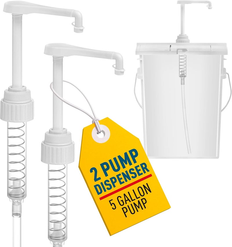 shopperals 2-Heavy-Duty 5-Gallon Bucket Pump Dispensers – Compatible with Oil, Laundry Soap, Detergent, Fabric Softener, Degreasers... It Includes a Leak-Proof Cap, Making it Ideal for Commercial and Household. - Image 1